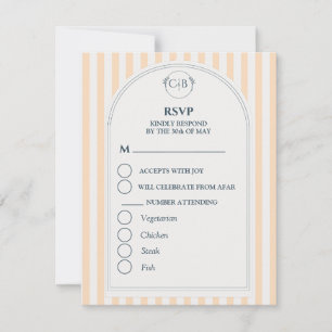 Peach and Cream Striped Wedding RSVP Card