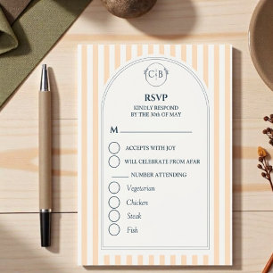 Peach and Cream Striped Wedding  RSVP Card