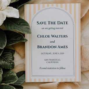 Peach and Cream Striped Wedding Save The Date 