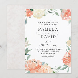 Peach and Cream Watercolor Floral Wedding Invitation