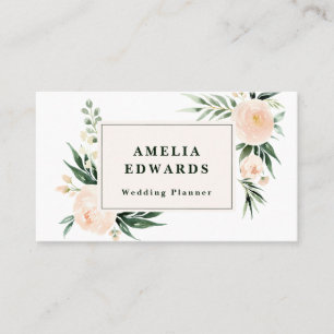 Peach and cream watercolor leaf + foliage  business card