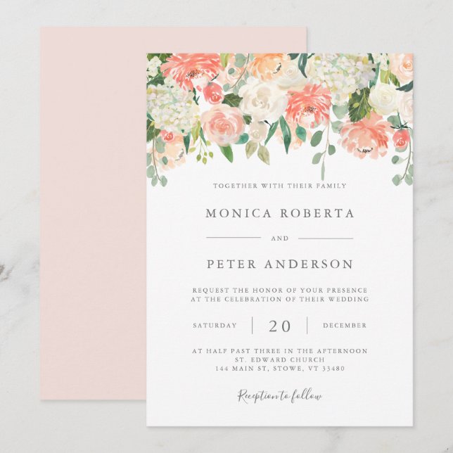 Peach and Cream Wedding Invitation (Front/Back)