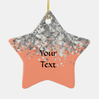 Peach and faux glitter personalized ceramic ornament