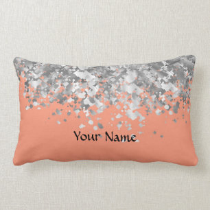 Peach and faux glitter personalized lumbar pillow