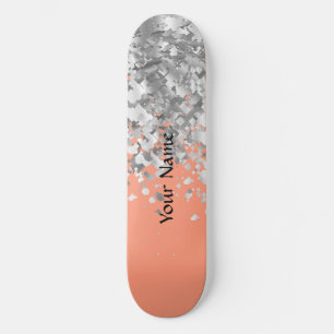 Peach and faux glitter personalized skateboard