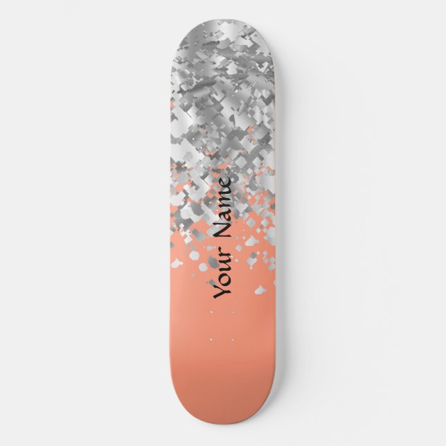 Peach and faux glitter personalized skateboard (Front)