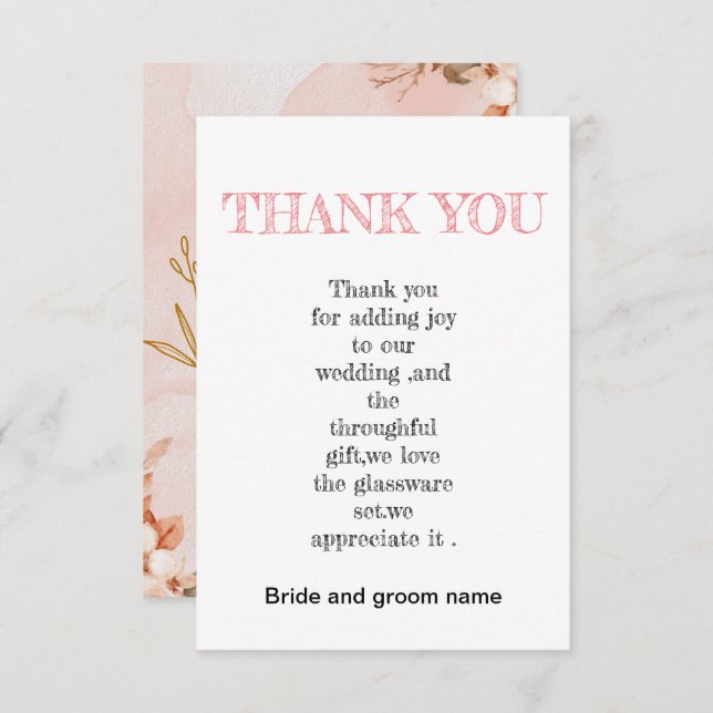 Peach and floral wedding  thank you card (Front/Back)