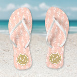 Peach and Gold Arrows Monogram Flip Flops<br><div class="desc">Custom printed flip flop sandals with a trendy arrow pattern and your custom monogram or other text in a circle frame. Click Customize It to change text fonts and colours or add your own images to create a unique one of a kind design!</div>