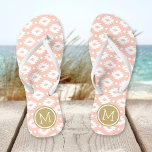 Peach and Gold Aztec Monogram Flip Flops<br><div class="desc">Custom printed flip flop sandals with a geometric Aztec pattern and your custom monogram or other text in a circle frame. Click Customize It to change text fonts and colours or add your own images to create a unique one of a kind design!</div>