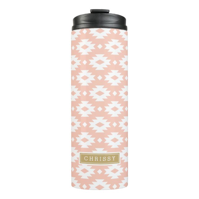 Peach and Gold Aztec Monogram Thermal Tumbler (Front)