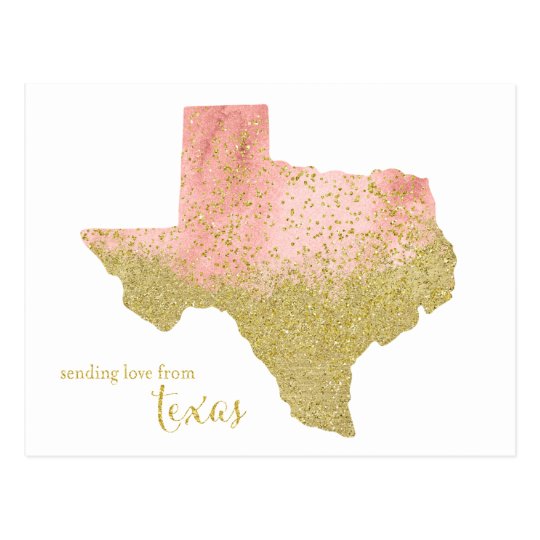 Peach and Gold Glitter Sending Love From Texas Postcard