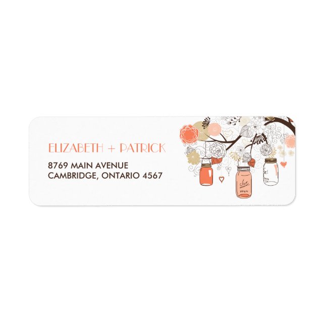 Peach and Gold Mason Jars Spring Address Label (Front)