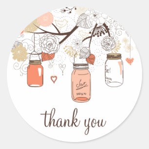 Peach and Gold Mason Jars Spring Thank You Sticker