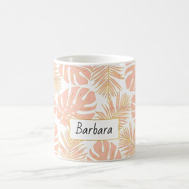 Peach and gold tropical leaves and name coffee mug (Center)