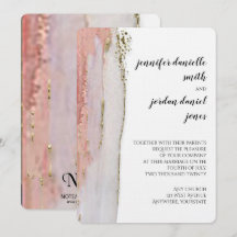 Peach and Gold Watercolor Wedding Invitation