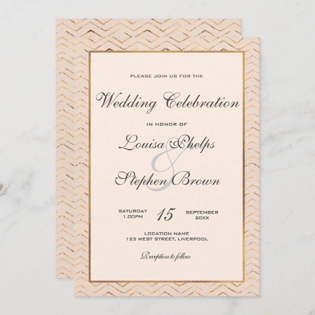 Peach and Gold Wedding Invitation (Front/Back)