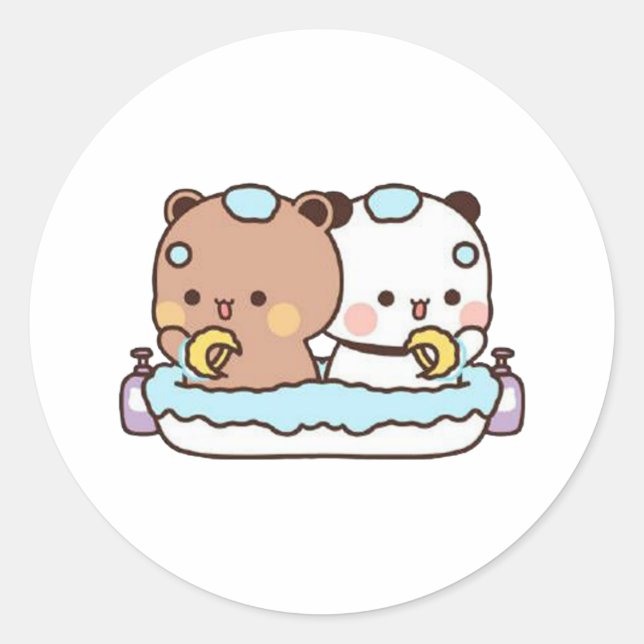 Peach And Goma Mochi Bear Classic Round Sticker (Front)