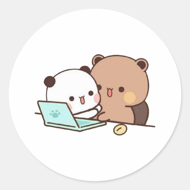 Peach And Goma Mochi Bear Couple Classic Round Sticker (Front)