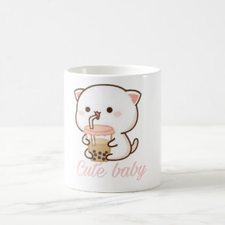 Peach and Goma Mochi Cat Bubble Tea  Baby Bodysuit Coffee Mug