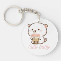 Peach and Goma Mochi Cat Bubble Tea  Baby Bodysuit