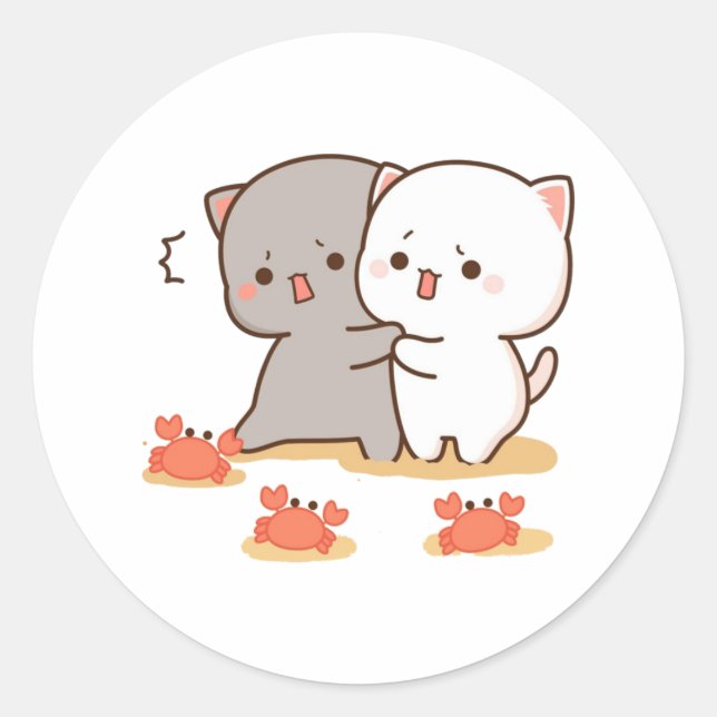 Peach And Goma Mochi Cat Classic Round Sticker (Front)