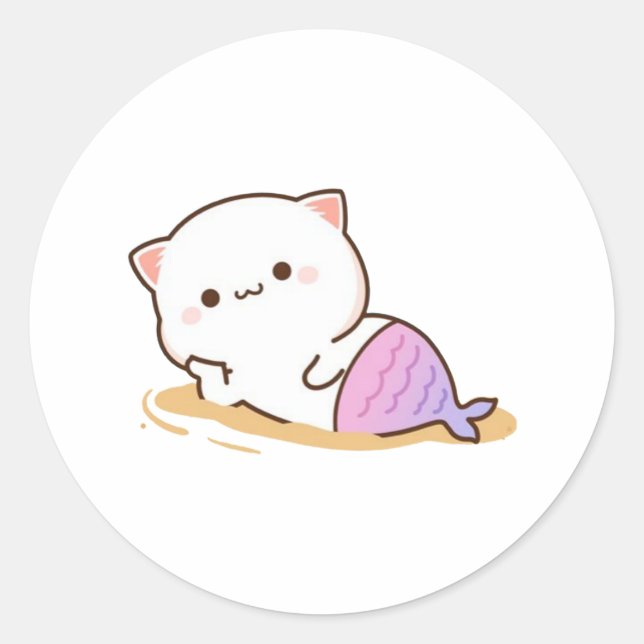 Peach And Goma Mochi Cat Classic Round Sticker (Front)