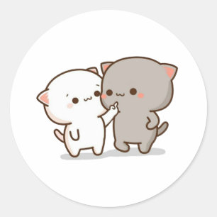 Peach And Goma Mochi Cat Classic Round Sticker