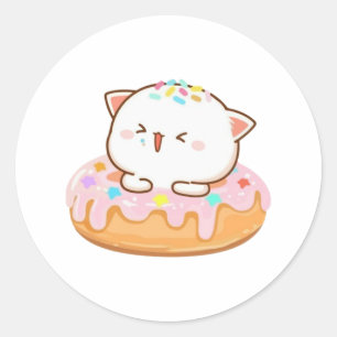 Peach And Goma Mochi Cat Donut Classic Round Sticker