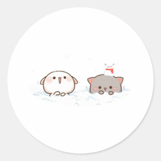 Peach And Goma Mochi Cat, Merry Christmas Classic Round Sticker