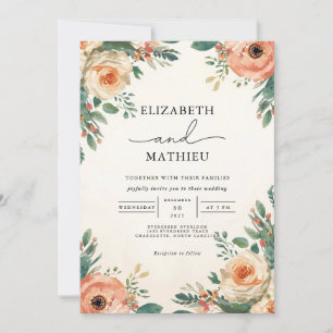 Peach and Green Botanical Garden Wedding Invitation