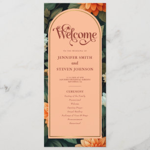Peach and Green Floral Gold Foil Arch Wedding Program