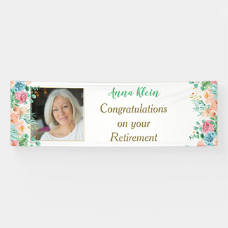 Peach and Green Floral Photo Retirement Banner