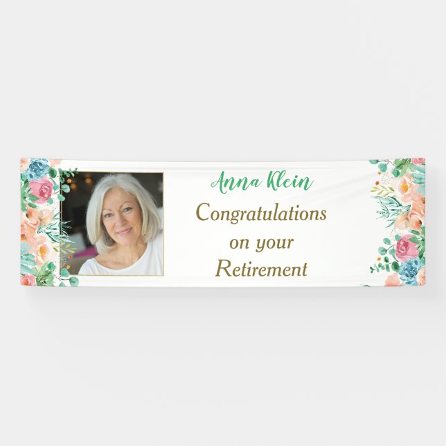 Peach and Green Floral Photo Retirement Banner (Horizontal)