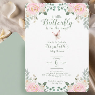 Peach and Green Little Butterfly Baby Shower Invitation