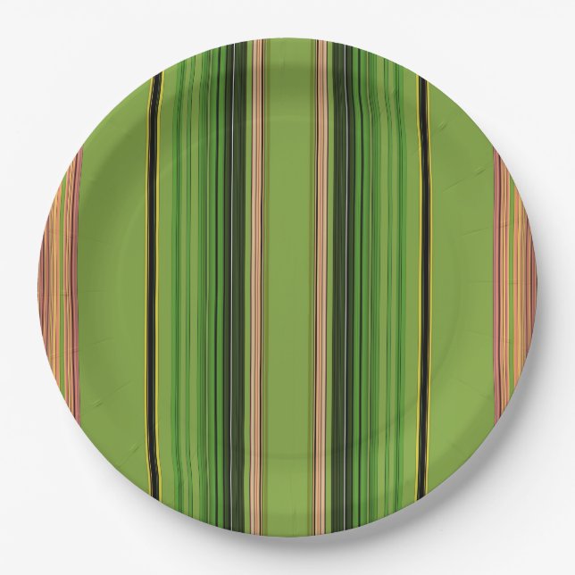 Peach and Green Stripes (botm) Paper Plate (Front)