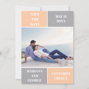 Peach and grey colour block wedding Save the Date