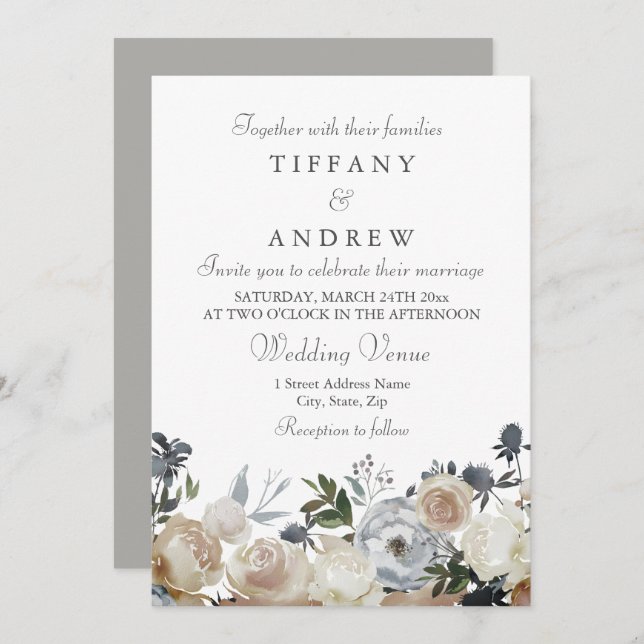 Peach and Grey Elegant Wedding Invitation (Front/Back)