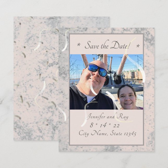 Peach and Grey Flat Save The Date Card (Front/Back)