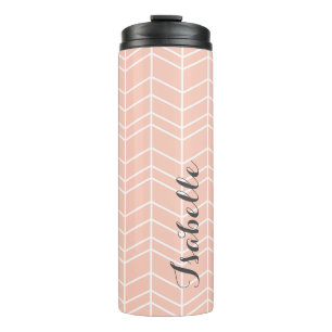 Peach and Grey Herringbone Monogram Thermal Tumbler