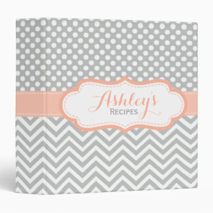 Peach and Grey Polka Dots Pattern Recipe Binder
