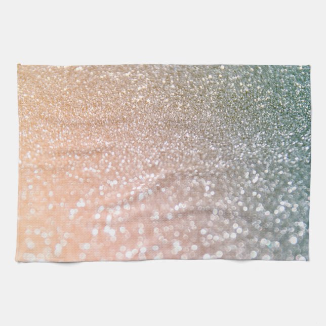 Peach and Grey Sparkle Glamour Glitter Kitchen Towel (Horizontal)