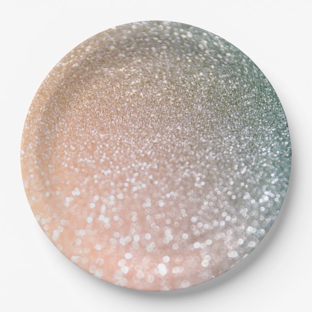 Peach and Grey Sparkle Glamour Glitter Paper Plate (Front)