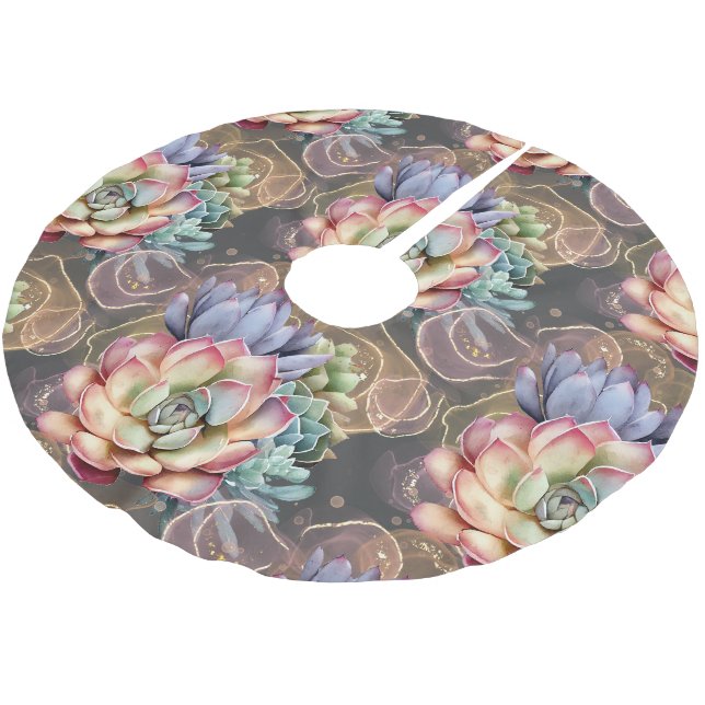 Peach and Grey Succulents Brushed Polyester Tree Skirt (Angled)