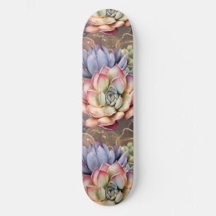 Peach and Grey Succulents Skateboard