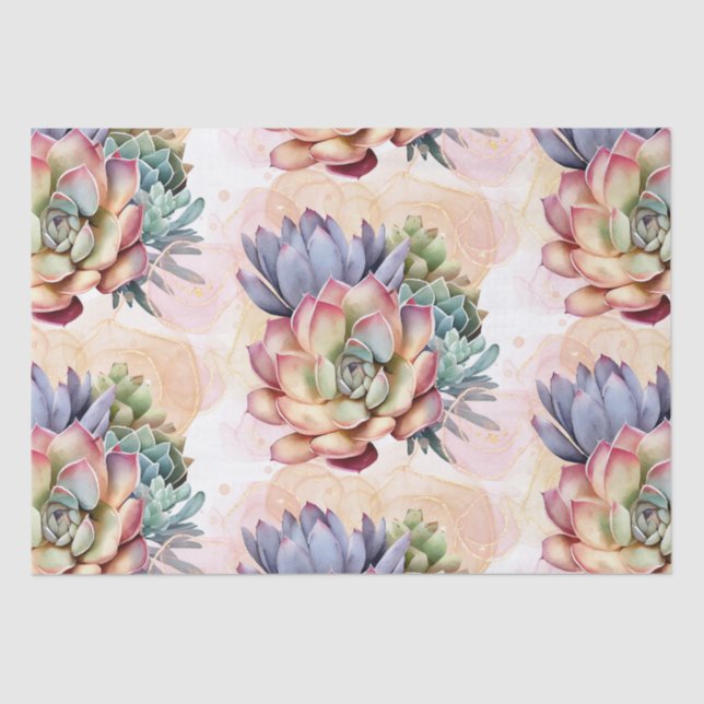 Peach and Grey Succulents Tissue Paper (Front)