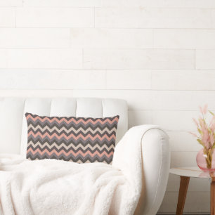 Peach and Grey Zigzags Lumbar Pillow