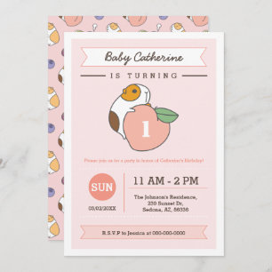 Peach and Guinea pig birthday Invitation