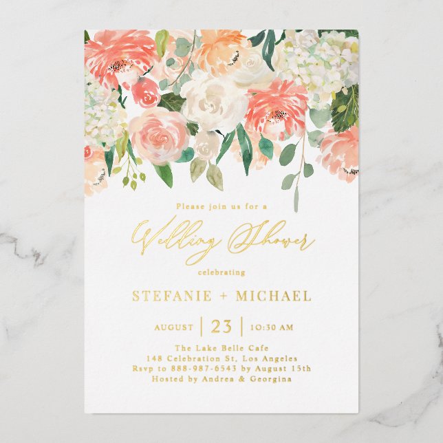 Peach and Ivory Watercolor Flowers Wedding Shower (Front)