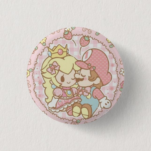 Peach and Mario 1 Inch Round Button (Front)