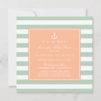 Peach and Mint Nautical Baby Shower Invitation
